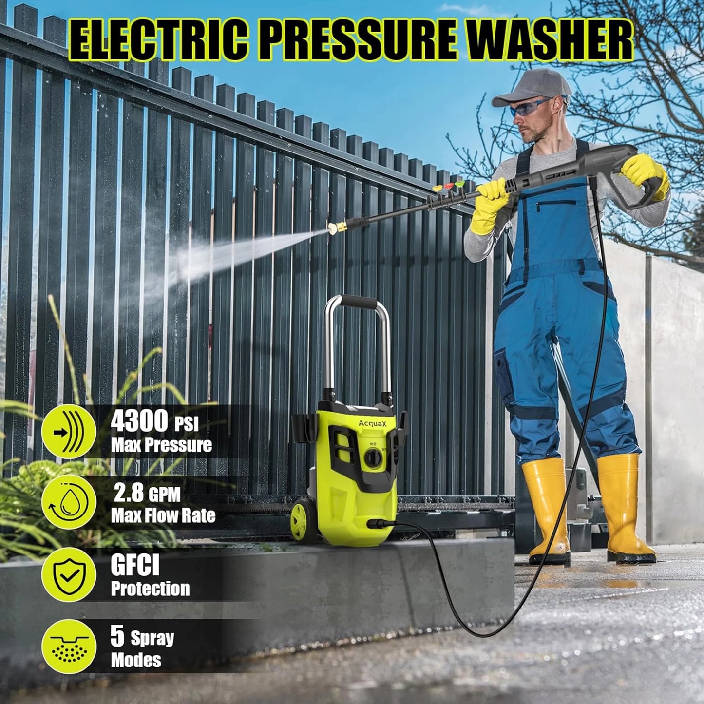 Electric Pressure Washer 3500 PSI Max 2.4 GPM Electric Power Washer with 4 Nozzles for Cars/Patios/Diverway/Fences