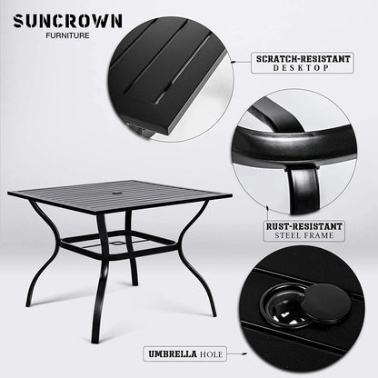 SUNCROWN 37" 4 Seat Outdoor Dining Table Patio Metal Square Bistro Balcony Table with 1.57" Umbrella Hole, Black