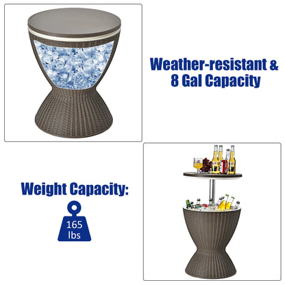 Costway 8 Gallon 3 in 1 Patio Rattan Cooler Bar Table Adjust Ice Bucket Brown