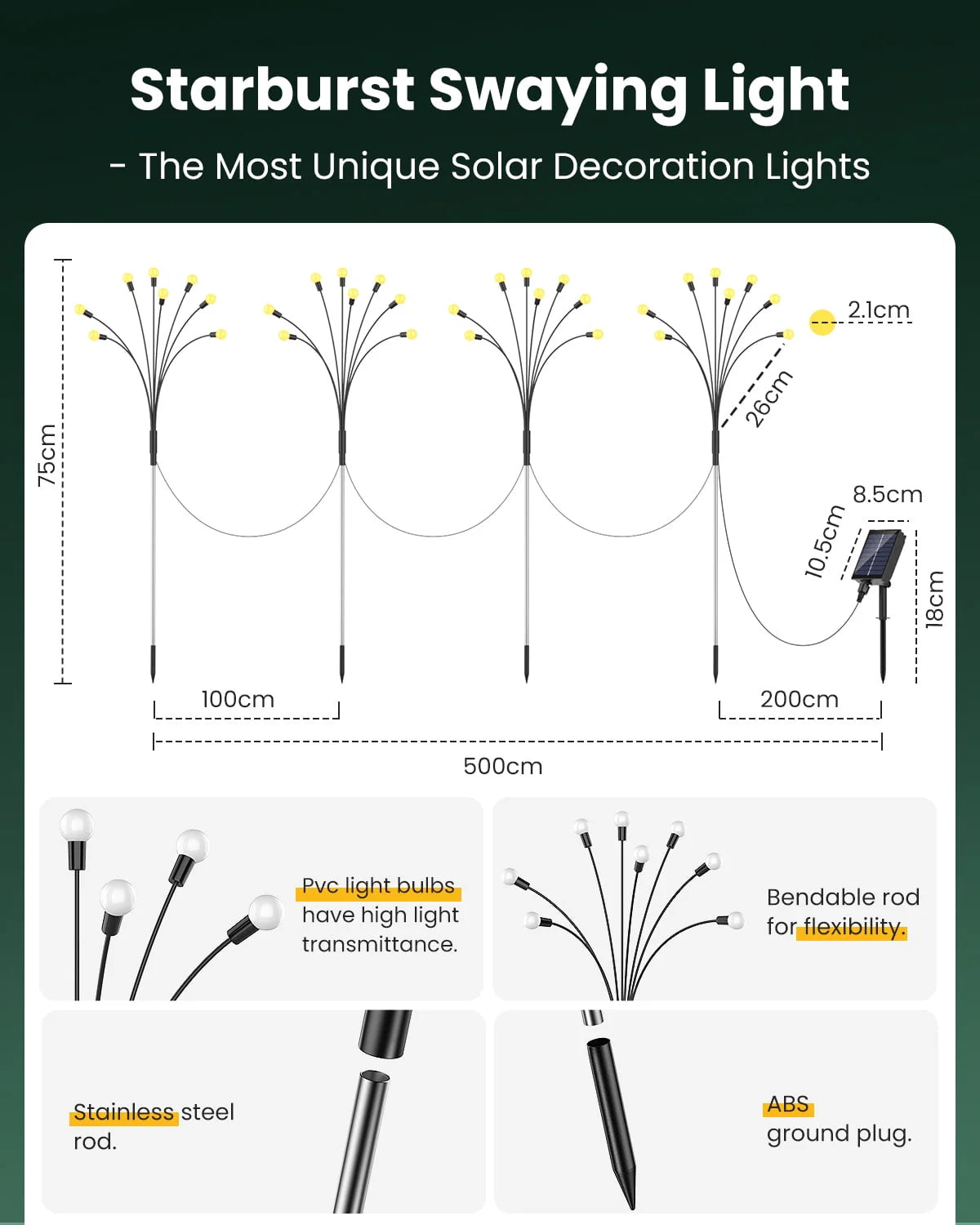 Ambicasa Solar Garden Lights, 8 LED Waterproof Solar Garden Decorative Lights, 8 Scene Modes & 3 Timer for Patio Pathway Yard Walkway, Warm White (4 Pack)