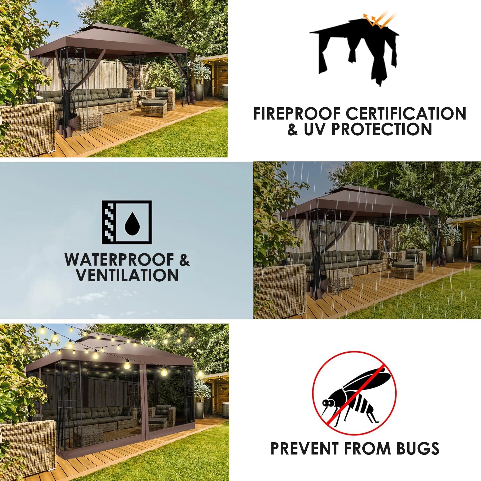 SANOPY 10'x13.3' Metal Patio Gazebo, Outdoor Gazebo Canopy Tent for Backyard with Mesh Curtains, Gazebos Shelter with Display Shelves, Steel Frame, Patio Covers for Tailgate