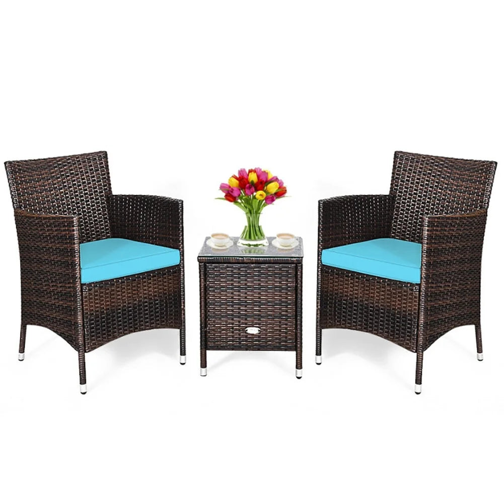 Spaco Patio Conversation Set Outdoor Rattan Wicker Furniture Set with Coffee Table & Chairs Patio Bistro with Seat Cushions for Garden Balcony Backyard Poolside