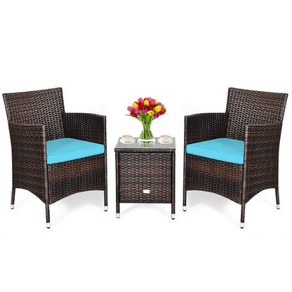 Spaco Patio Conversation Set Outdoor Rattan Wicker Furniture Set with Coffee Table & Chairs Patio Bistro with Seat Cushions for Garden Balcony Backyard Poolside