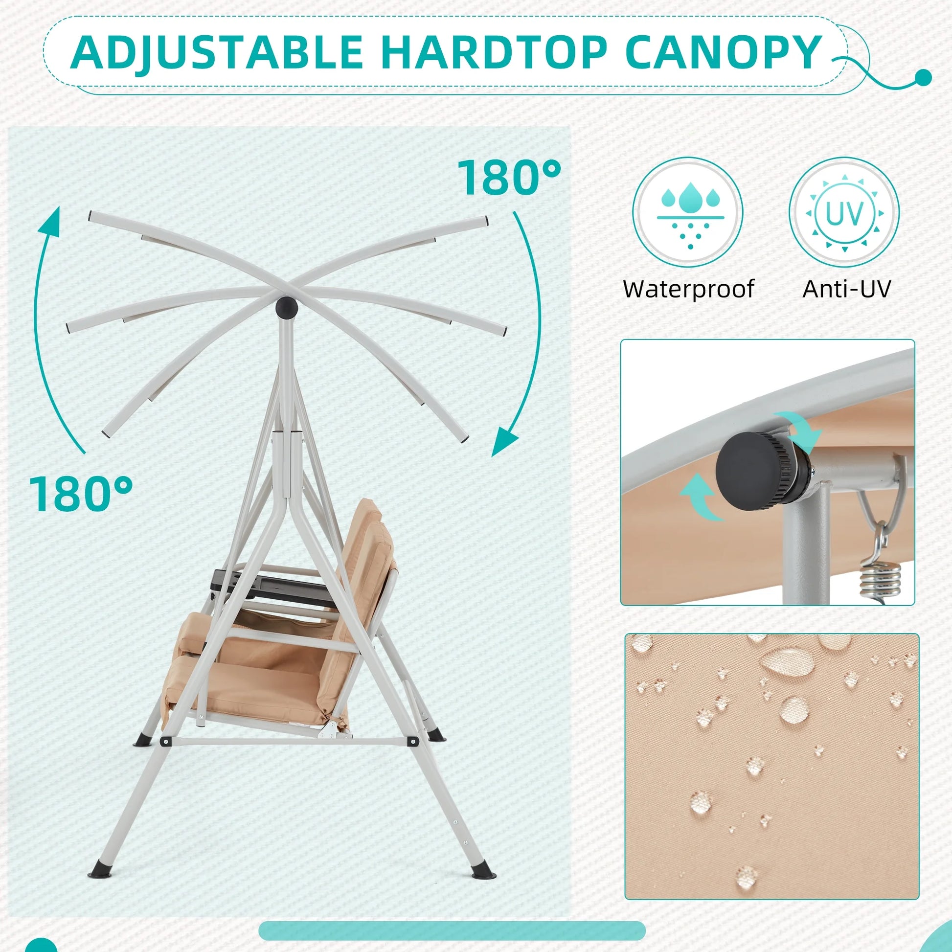 HOMREST Patio Swing with Adjustable CanopyHeavy Duty 650 LBS Outdoor Swing with Pivot Storage Table & 4 Cup Holders & Cushions for Yard, Lawn, Backyard, Navy Blue