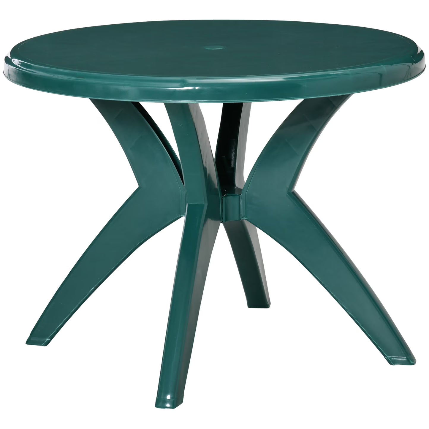 SKTPI Outdoor Plastic Dining Table w/Umbrella Hole, Outdoor End Table, Patio Coffee Bistro Table for Indoor, Garden, Porch, Balcony, White