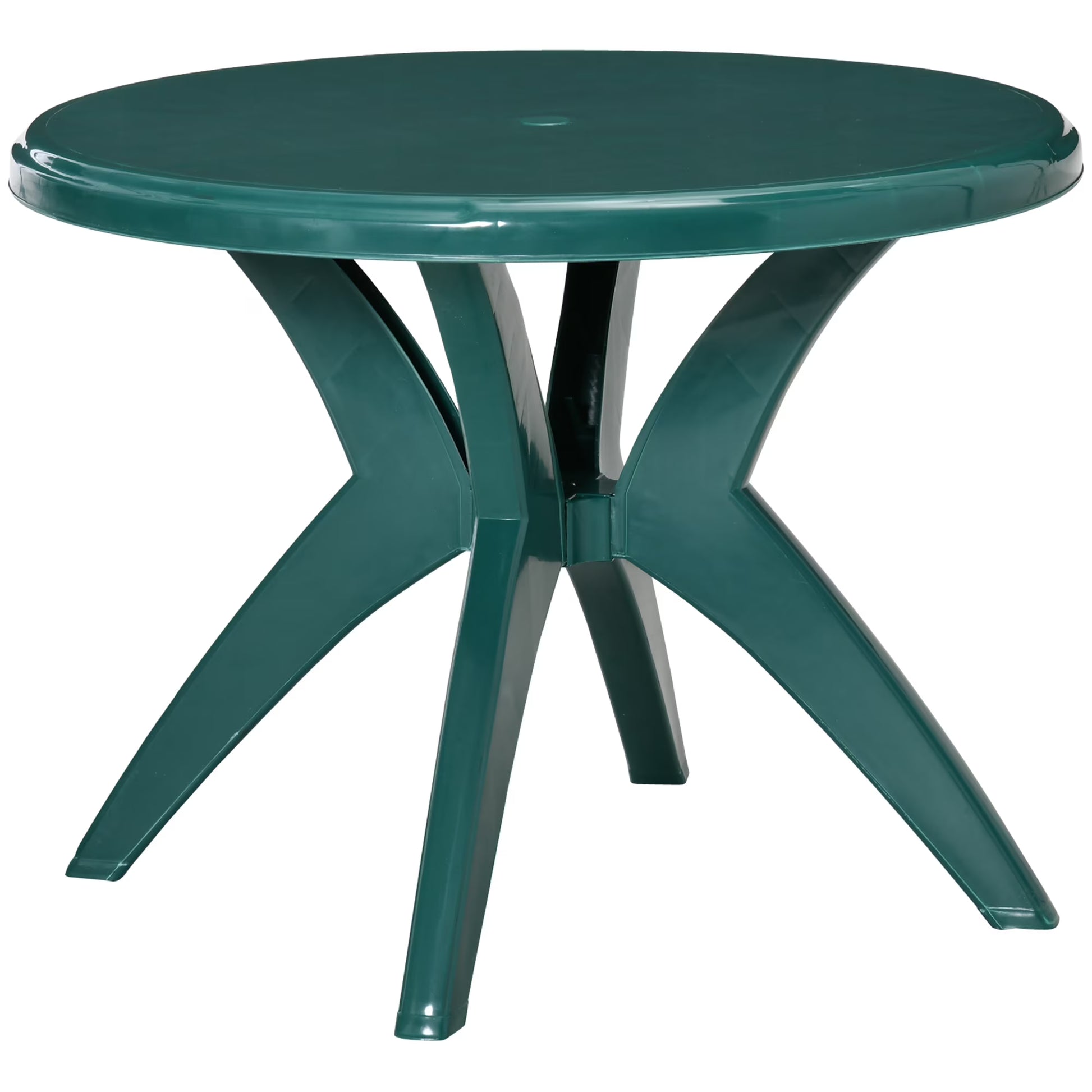 SKTPI Outdoor Plastic Dining Table w/Umbrella Hole, Outdoor End Table, Patio Coffee Bistro Table for Indoor, Garden, Porch, Balcony, White
