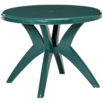 SKTPI Outdoor Plastic Dining Table w/Umbrella Hole, Outdoor End Table, Patio Coffee Bistro Table for Indoor, Garden, Porch, Balcony, White