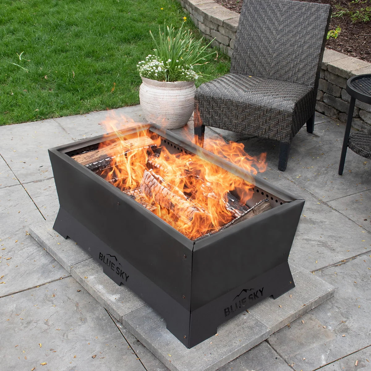 Blue Sky Outdoor Living Rectangle Steel Peak Smokeless Patio Fire Pit, Black