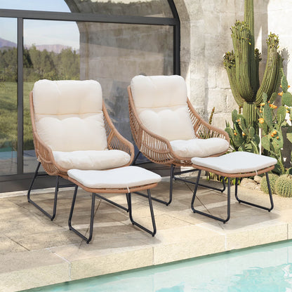 Tappio Wicker Papasan Egg Chair with Ottoman, Outdoor Patio Basket Lounge Chair Indoor Oversized Egg Lounger with Thick Cushion for Living Room Bedroom Balcony Porch, Black