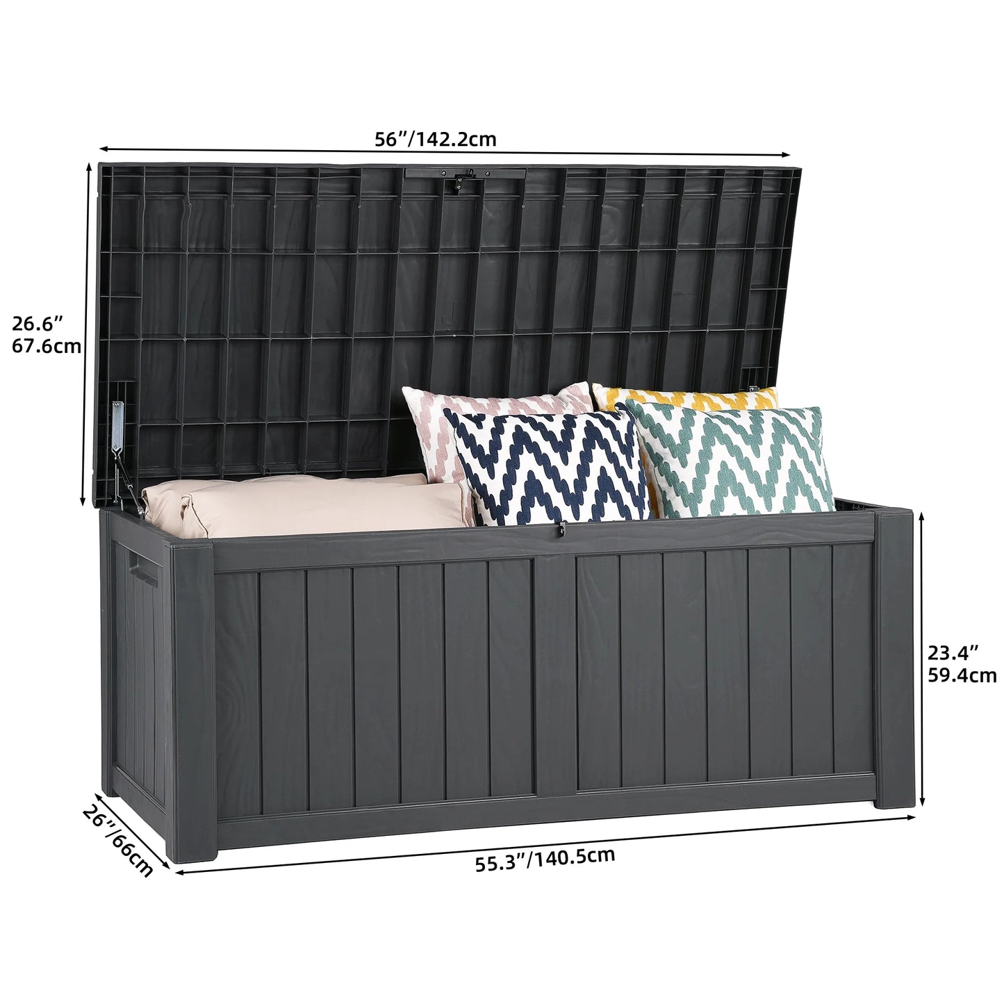 Dextrus Outdoor Storage Deck Box 120 Gallon - Large Resin Patio Storage for Outdoor Pillows, Garden Tools and Pool Supplies - Waterproof and Lockable (Dark Grey)