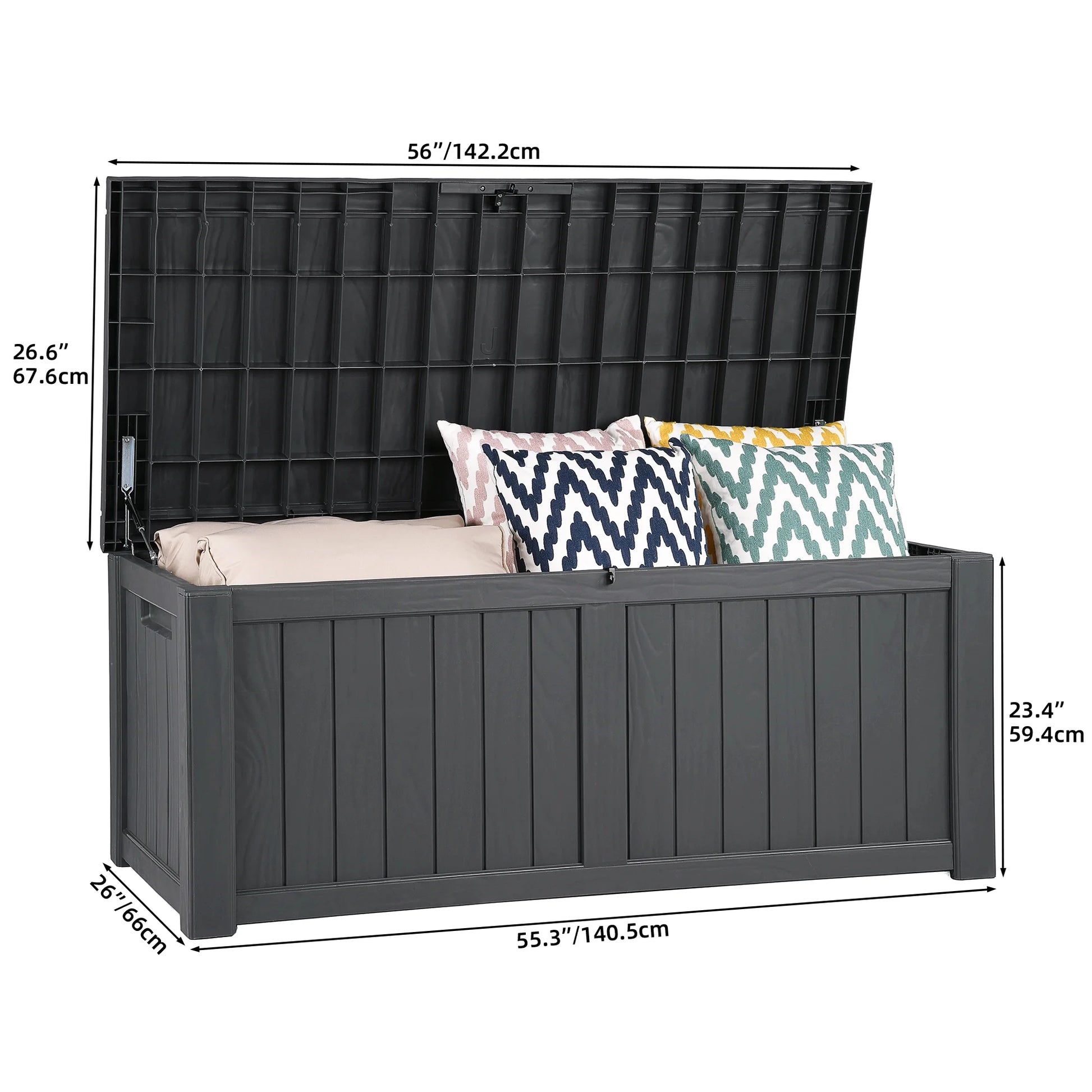 Dextrus Outdoor Storage Deck Box 120 Gallon - Large Resin Patio Storage for Outdoor Pillows, Garden Tools and Pool Supplies - Waterproof and Lockable (Dark Grey)