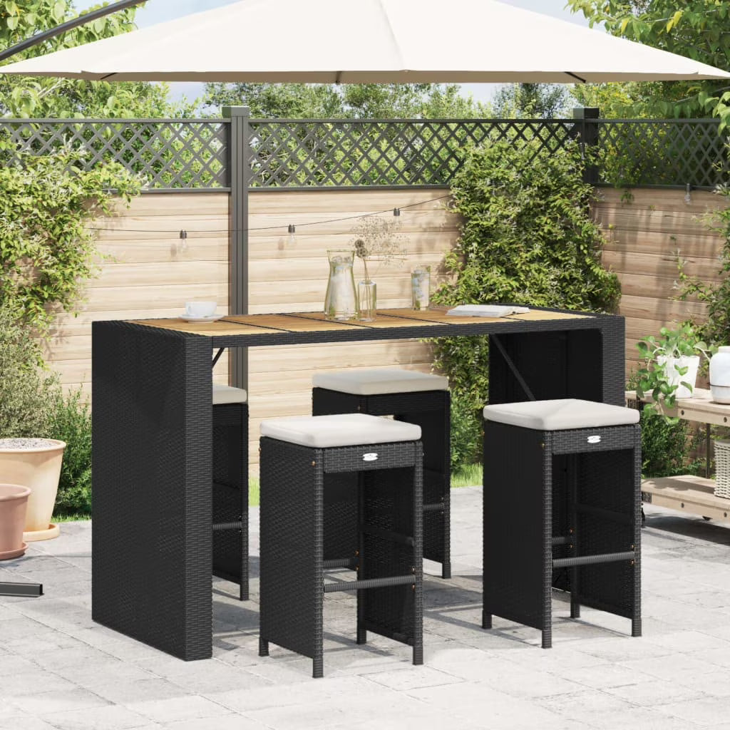vidaXL Patio Bar Stools with Cushions Pub Chair Seating Poly Rattan garden