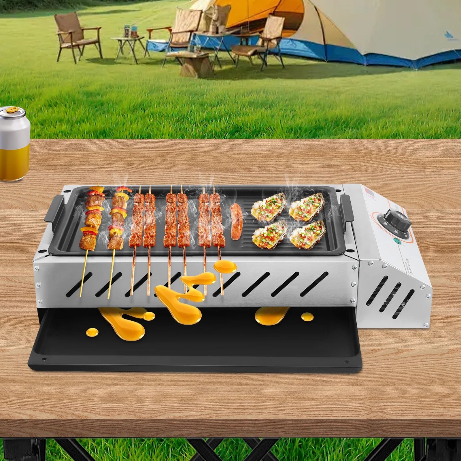 ToppiJoy 122-572° F Electric Griller, Adjustable Temperature Control Teppanyaki Flat Grill for Outdoor Cooking Kitchen and Patio Backyard Barbecue