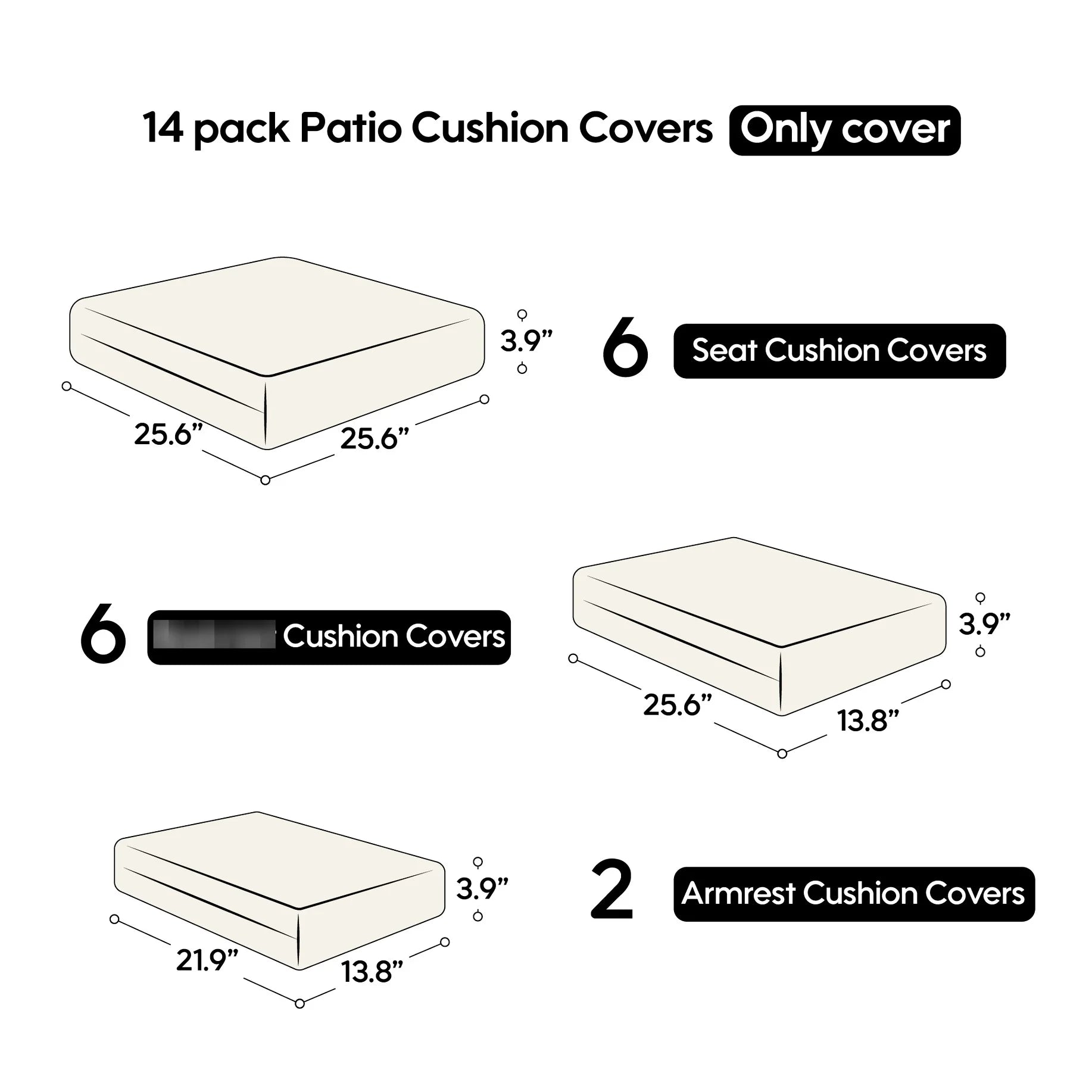 Yellow Cushion Covers For 6 Patio , 14pack With Zipper, Seat And Back Slipcovers Sectional Outdoor Slipcovers, &