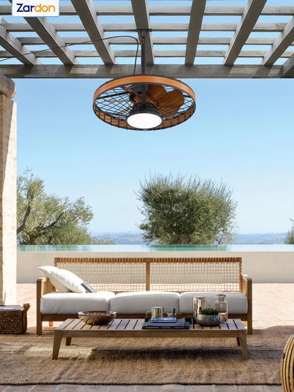 Zardon 20" Outdoor Ceiling Fan with Light and Remote, 7 Blades Caged Waterproof Gazebo Fan for Patio, Porch, Pergola Canopy, App Control
