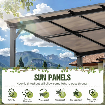 Homall 10 x 14 FT Outdoor Gazebo Wall Mounted Lean to Gazebo Pergola with Polycarbonate Roof Heavy Duty Metal Patio Awnings with Aluminum Frame for Patio, Backyard, Deck