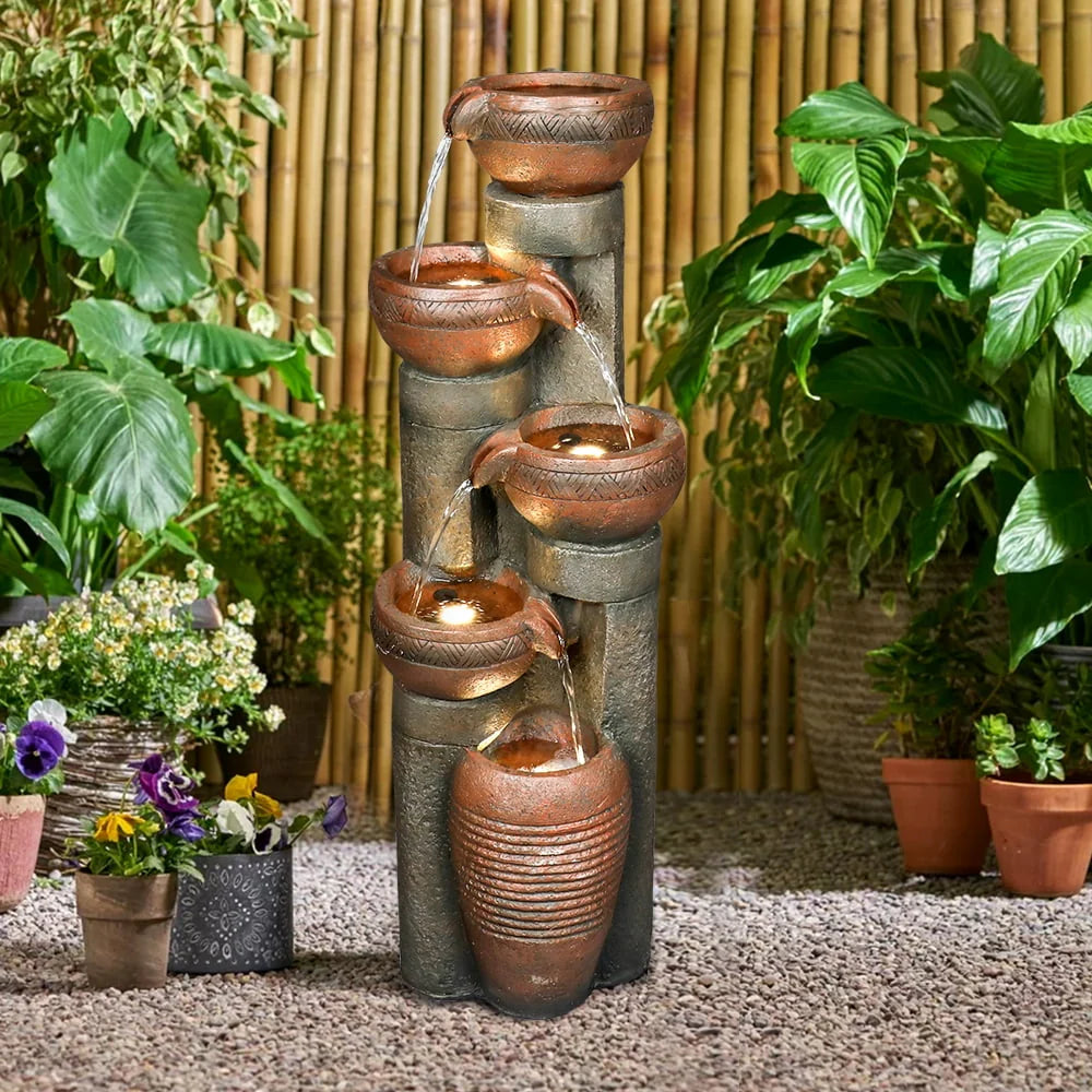 39.7’’H 5-Tier Relaxing Outdoor Indoor Garden Water Fountain Decor - for Contemporary Design for Garden, Patio, Deck, Porch, Backyard and Home Art Decor
