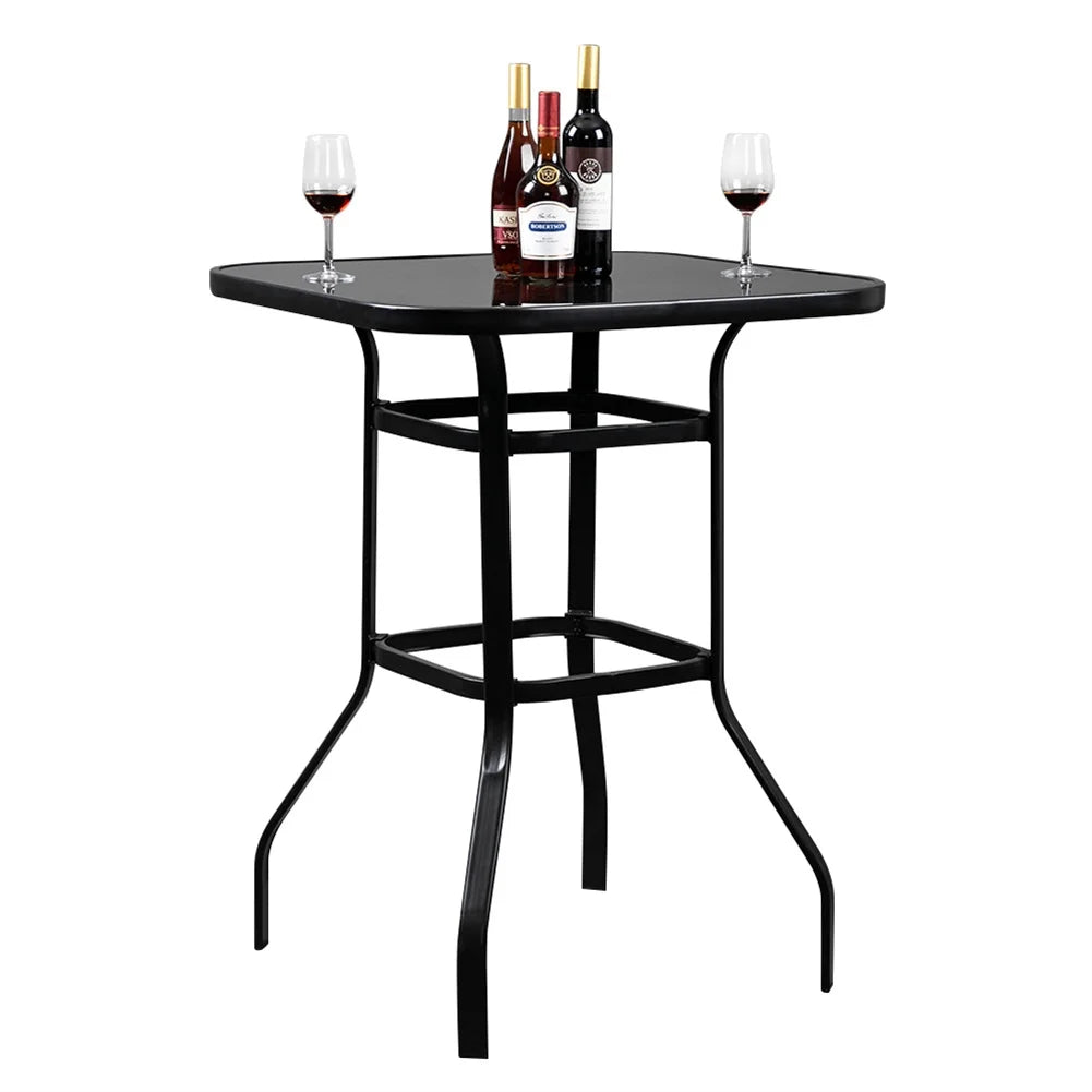 Cfowner 31? x 40? Square Multifunction Wrought Iron & Glass Patio Bar Table, Black
