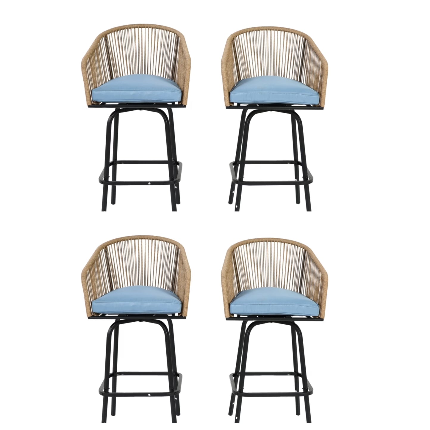 MOONMISS Outdoor Patio 360° Swivel All Weather Rattan Bar Stools(set of 2) with Backrest-Gray