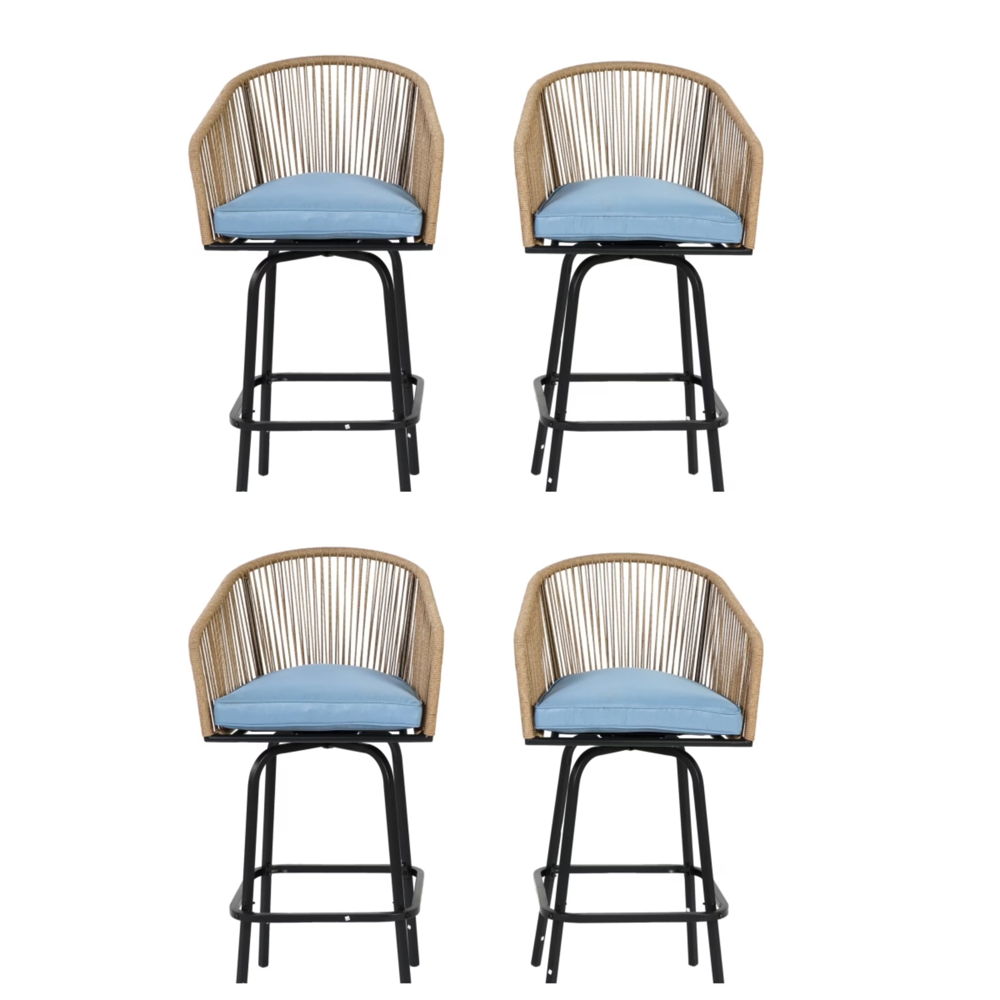 MOONMISS Outdoor Patio 360° Swivel All Weather Rattan Bar Stools(set of 2) with Backrest-Gray