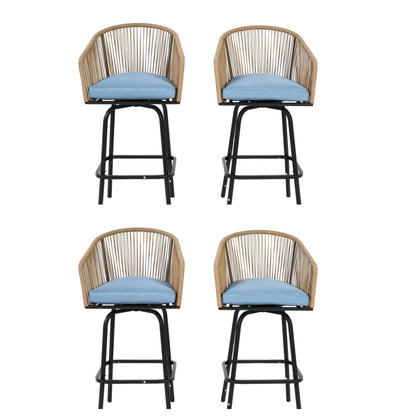 MOONMISS Outdoor Patio 360° Swivel All Weather Rattan Bar Stools(set of 2) with Backrest-Gray