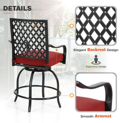 Sophia & William 3 Piece Outdoor Patio Swivel Bar Stools Set & Height Table Backyard Furniture Bistro Set, Red