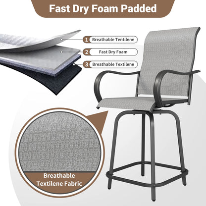 ECOPATIO Outdoor Swivel Bar Stool Collection Kids High Back Weather-Resistant - Set of 2, Light Gray