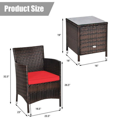 Topcobe 3 Piece Wicker Patio Furniture Set, Wicker Outdoor Sectional with Washable and Removable Cushion for Patio, B-Red