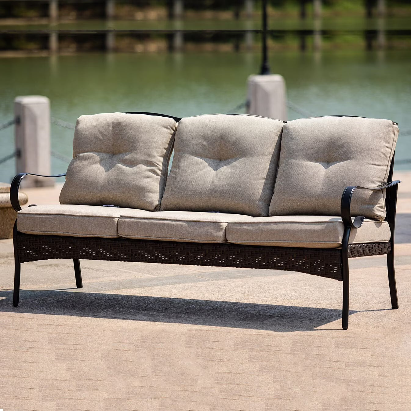 Direct Wicker Outdoor Iron 3 Seater Sofa with Cushions for Patio Red
