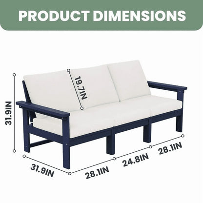 JUSTLET HDPE Patio Sofa Set, All Weather Outdoor Patio Furniture Set, 3-Seater Couch,2 Armchair,1 Side Table,1 Coffee Table, Navy Frame with Khaki Cushion