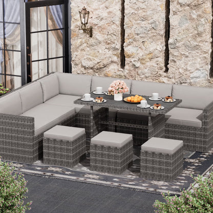 Bifanuo 7 Piece Patio Furniture Set, Outdoor Furniture Patio Sectional Sofa, All Weather PE Rattan Outdoor Sectional with Beige Cushions and Table, Black Wicker