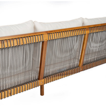 Christopher Knight Home Outdoor Patio 3-Seater Sofa with Rope Back and Cushions, Acacia Wood Frame, Cream+Teak