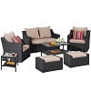 CozyHom 7 Piece Outdoor Patio Furniture Sofa Set, Outside Sectional Sofa Rattan Wicker Dining Furniture Conversation Couch Sets with Ottoamns, Blue