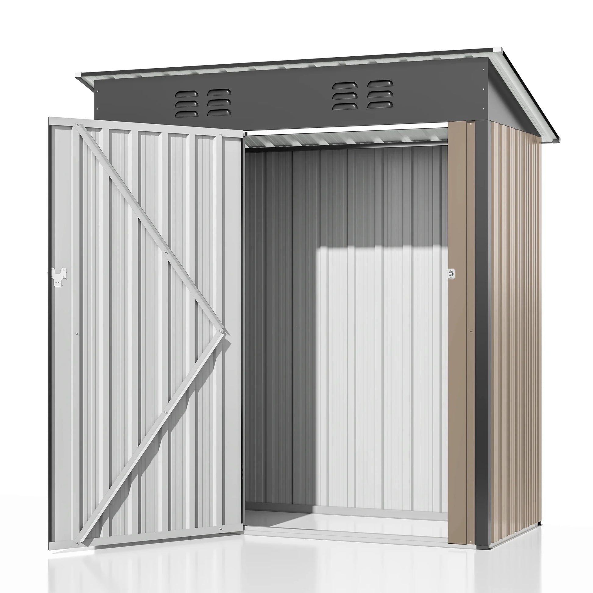 NETAJE 5'x3' Outdoor Metal Storage Shed with Updated Frame Structure and Lockable Doors for Backyard Garden Patio Lawn, Brown