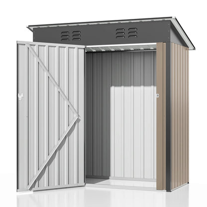 NETAJE 5'x3' Outdoor Metal Storage Shed with Updated Frame Structure and Lockable Doors for Backyard Garden Patio Lawn, Brown