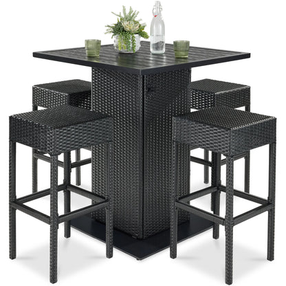 Best Choice Products 5-Piece Patio Wicker Bar Set w/Built-In Bottle Opener, Hidden Storage Shelf, 4 Stools - Brown