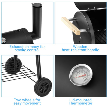 Segmart BBQ Charcoal Grill, 45.28-inch Length Portable Barbecue Grill, Offset Smoker Barbecue Oven with Wheels & Thermometer for Outdoor Picnic Camping Patio Backyard