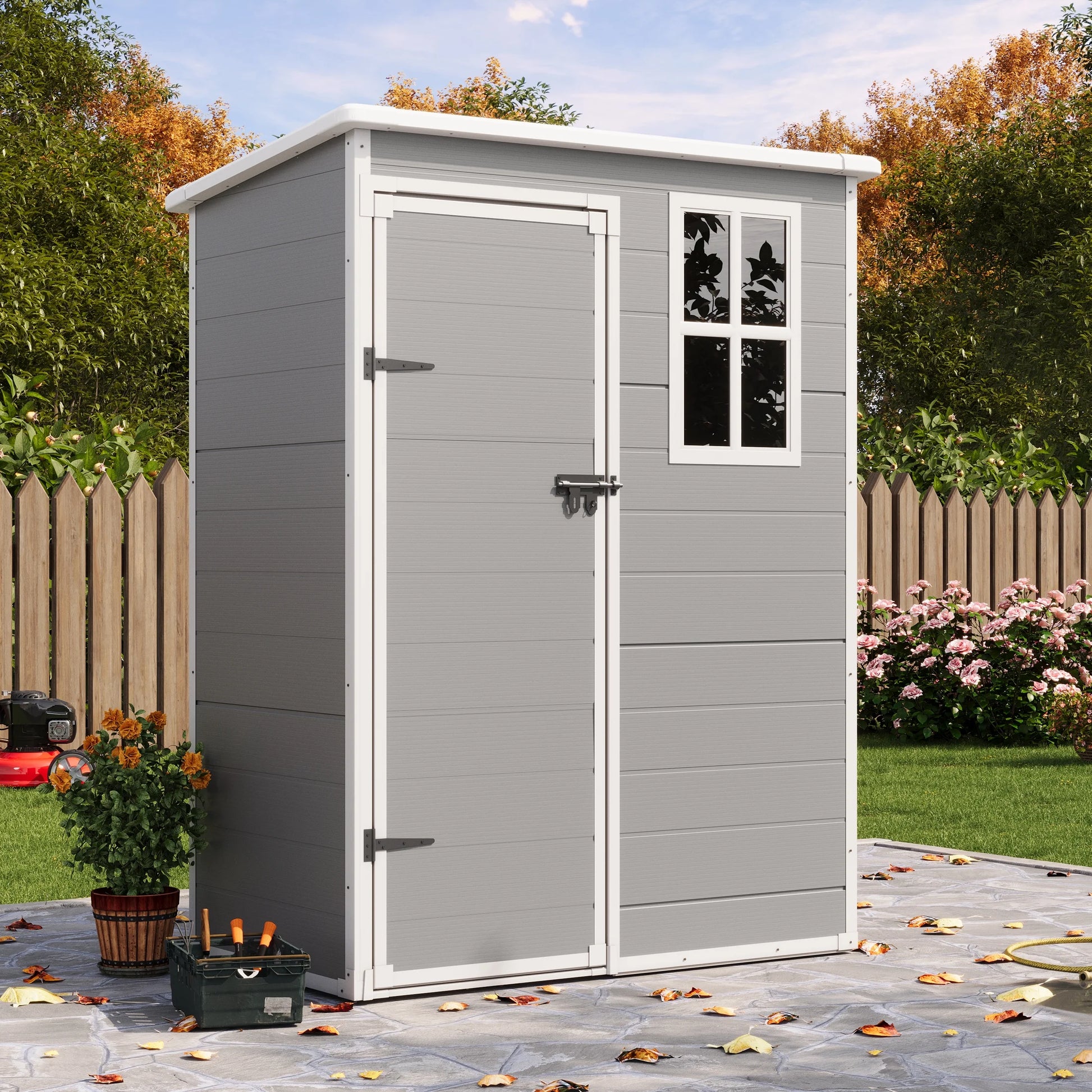 UDPATIO Outdoor Storage Shed 5x3 FT, Resin Garden Shed for Backyard, Patio, Lawn, Grey & White