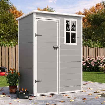 UDPATIO Outdoor Storage Shed 5x3 FT, Resin Garden Shed for Backyard, Patio, Lawn, Grey & White