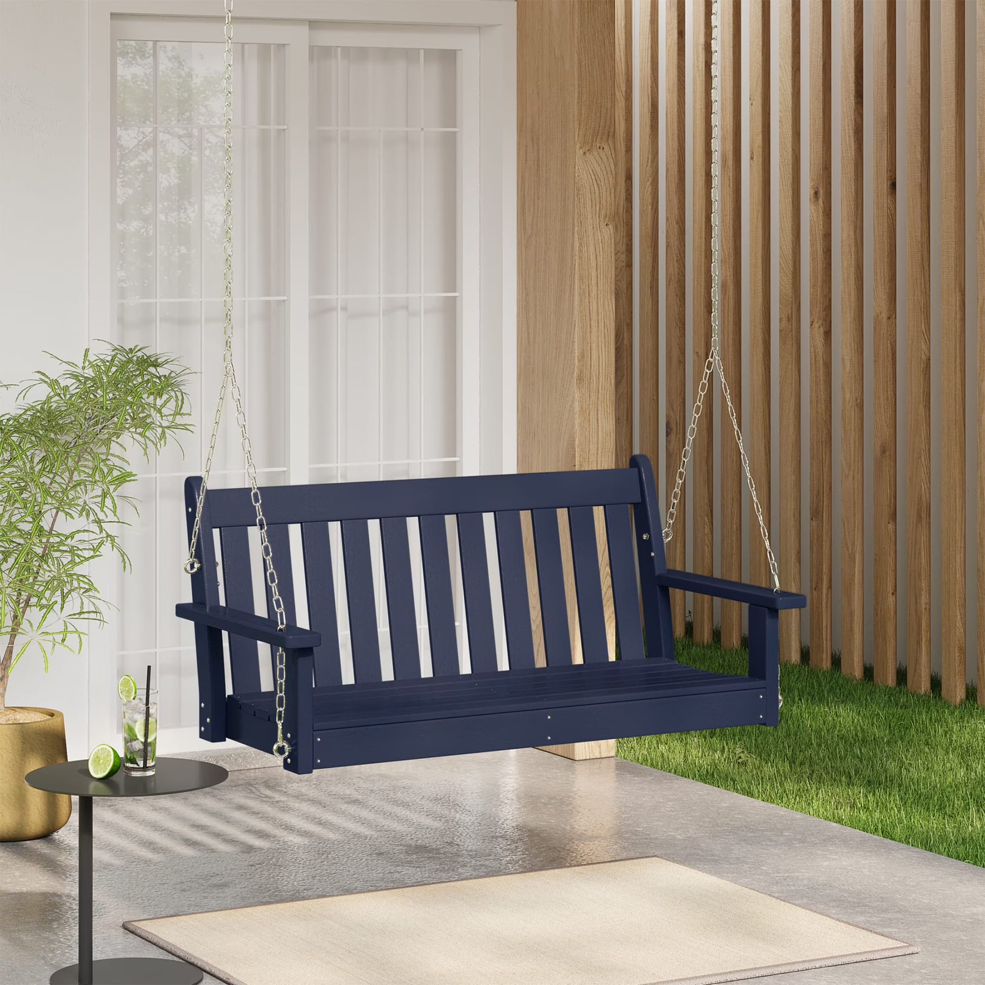 WestinTrends Malibu Outdoor Patio HDPE Hanging Front Porch Swing Bench, Dark Brown