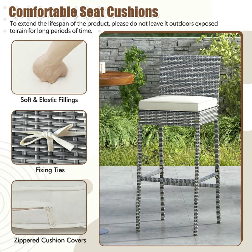 Aimee Lii Set of 2/4 Patio Wicker Barstools with Soft Seat Cushion and Cozy Footrest-Set of 4, Outdoor Patio Furniture for Porch Balcony, Sturdy
