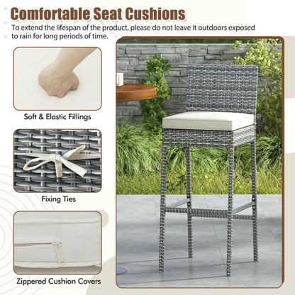 Aimee Lii Set of 2/4 Patio Wicker Barstools with Soft Seat Cushion and Cozy Footrest-Set of 4, Outdoor Patio Furniture for Porch Balcony, Sturdy
