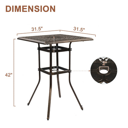 Ktaxon 31.5" Patio Bar Height Table, All-Weather Cast Aluminium Square Bar Bistro Table with 2" Umbrella Hole, Outdoor Tall Table for Porch Balcony Backyard Garden, Antique Bronze