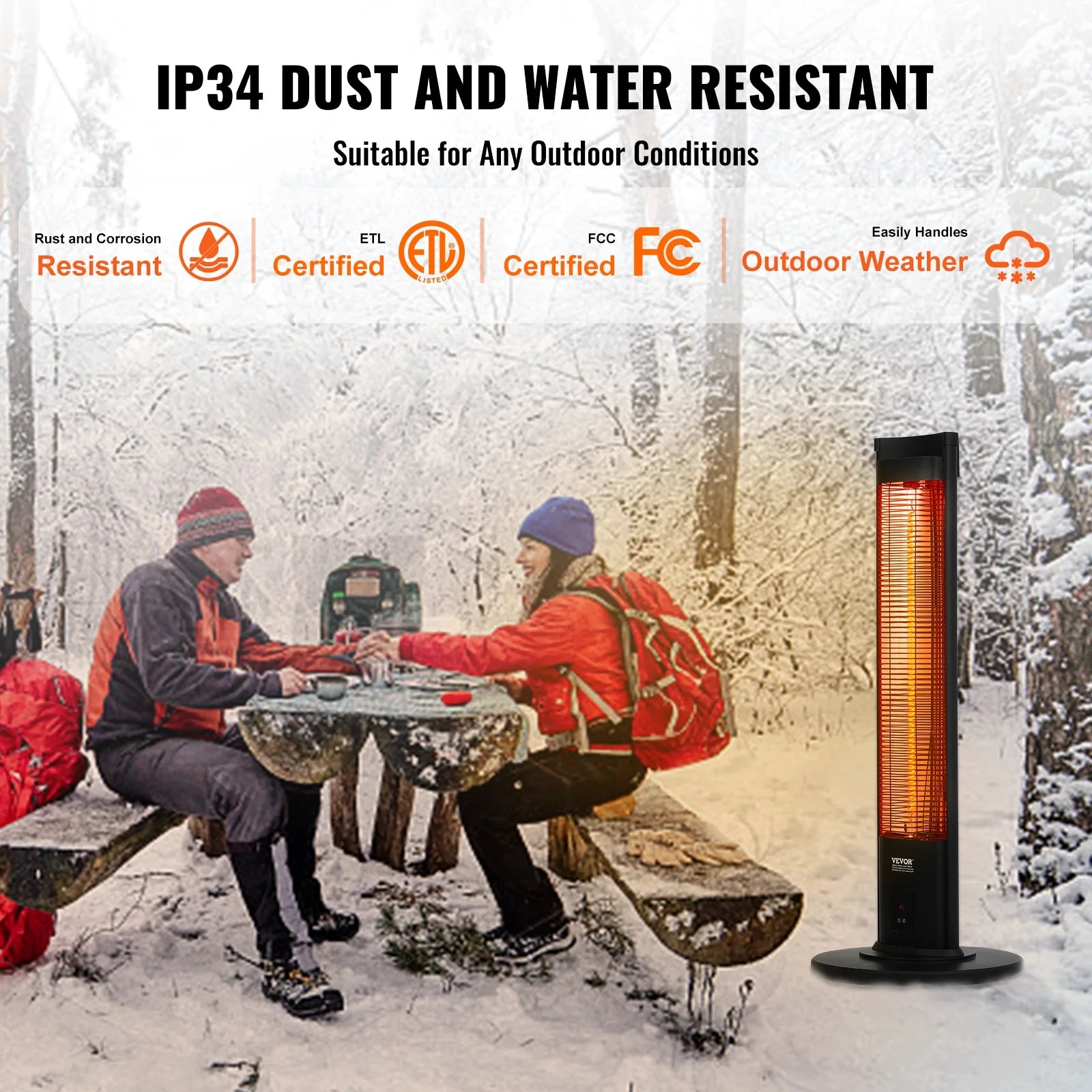 VEVOR Infrared Heater, 1500W Remote Control Electric Space Heater, Patio Heater w/3 Speeds & Timer & Tip-Over Protection, Outdoor/Outdoor for Bedroom,Studio,Porch,Dining Room,Studio, Stand,40in L