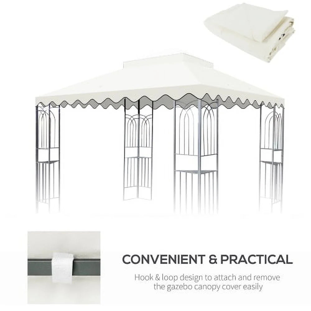 10x10 Ft Replacement Gazebo Canopy, Double Tiered Outdoor Patio Tent Roof Cover with Wavy Border, UV Protection & Water Repellent Polyester Fabric, Khaki (Frame Not Included)