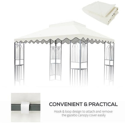 10x10 Ft Replacement Gazebo Canopy, Double Tiered Outdoor Patio Tent Roof Cover with Wavy Border, UV Protection & Water Repellent Polyester Fabric, Khaki (Frame Not Included)