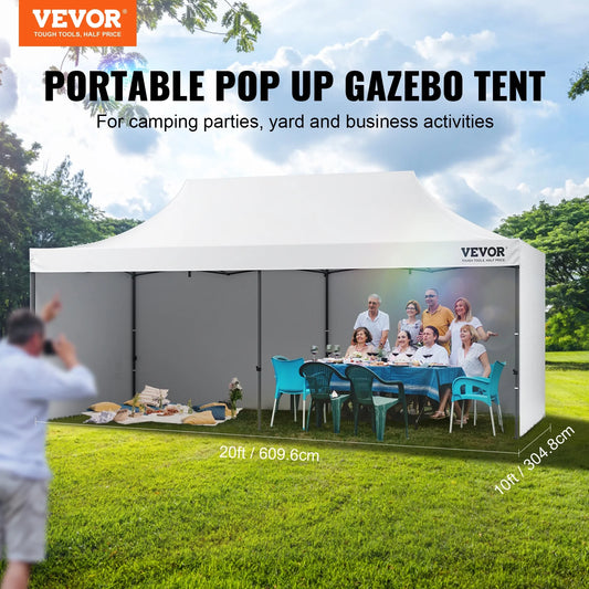 VEVOR 10x20 FT Pop up Canopy with Removable Sidewalls, Instant Canopies Portable Gazebo & Wheeled Bag,UV Resistant Waterproof, Enclosed Canopy Tent for Outdoor Events, Patio, Backyard, Party,Parking
