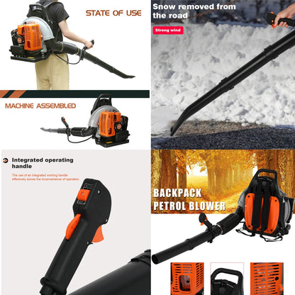 Limorve EB650 Backpack Leaf Blower, 2-Stroke Engine Multi-purpose 63 Cubic Centimeter High Strength Snow Blower for Lawn Care, Patio, Sidewalk,Snow Blowing-Orange