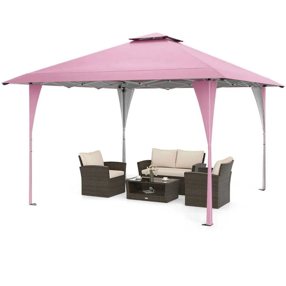 Spaco 13 X 13 FT Pop up Canopy Tent, Canopy with Portable Carrying Bag 8 Stakes and 4 Wind Ropes for Patio, Garden, Backyard, Pink