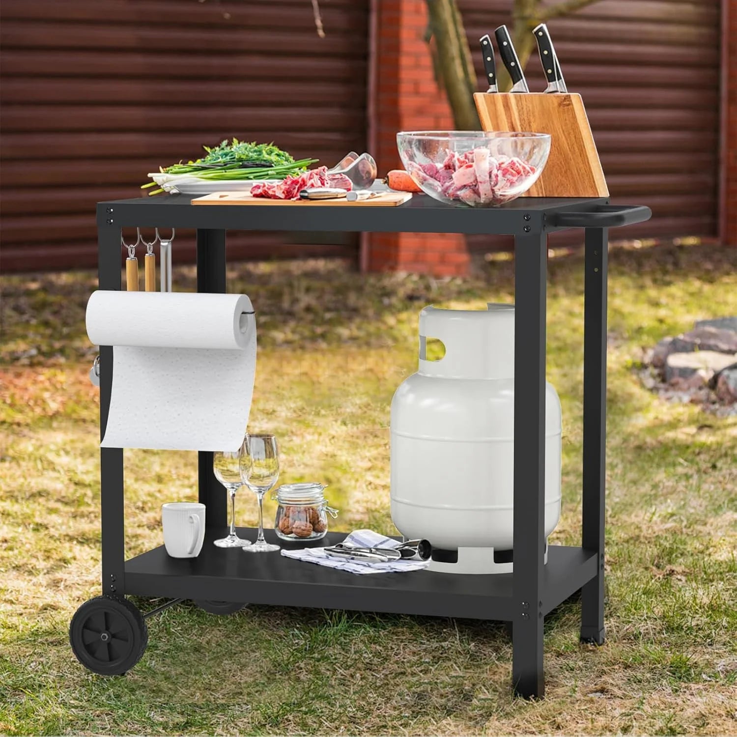 32x20IN Double-Shelve Grill Table, Stainless Steel Outdoor Grill Cart for Blackstone Griddle, Movable Pizza Oven Table for Outside Patio, Kitchen Cooking Food Prep Table for Party